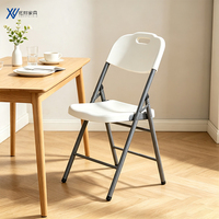 Chaise pliante en plastique blanc avec cadre en métal chromé, portable, pour étudiants, dortoir, salle de classe, bureau
