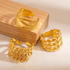 Geometric Titanium Steel <b>Ring</b> Electroplated 18K Gold Color Preserving Unisex Fashion Jewelry Gift - Product Image 2