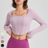 Tissus recyclés t-shirt Sexy entraînement course vêtements Gym Fitness hauts à manches longues pouce trou sport t-shirt femmes Yoga haut court