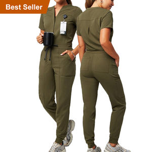 युहोंग महिलाओं की नर्स वर्दी वी-गर्दन खिंचाव स्पैन्डेक्स शॉर्ट स्लीव स्क्रब सूट नए डिजाइन फास्ट डिलीवरी जॉगर्स अस्पताल डॉक्टर - Product Image 1