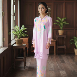 Ensemble Baju Kurung Borong Direct Kilang Ironless Cey Crepe Murah Quatre Sens de Traction Anti-Boulochage Kebaya Femme Dentelle Sulam Imprimé - Product Image 4