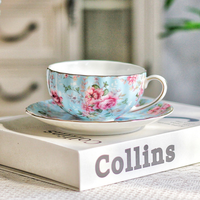 Ensemble de tasses à café en porcelaine à motifs floraux élégants, tasse à thé en céramique avec soucoupe, tasse à boisson pour la maison et le bureau