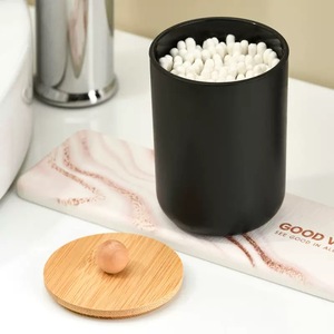 Stoples Bambu Hitam Matte Berukir Klasik dengan Tutup/Nampan Bambu Finishing Putih untuk Meja Kamar Mandi - Multifungsi Portabel - Product Image 2