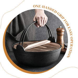 Casserole de cuisson portable professionnelle en <span class=keywords><strong>fonte</strong></span> pour extérieur, patio, camping, survie, avec couvercle en bois - Product Image 6