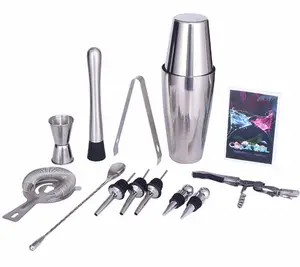 Wholesale wine mixer set hand Shaker Stainless Steel cocktail shaker bar 12 piece set wine bar set logo