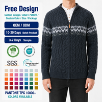 Cardigan en tricot torsadé à fermeture éclair intégrale pour homme, col montant, motif nordique, veste d'hiver
