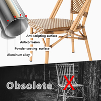 Chaise de bistrot en rotin PE de style français, table et chaises de restaurant, chaises en rotin tressé imperméables pour l'extérieur, vente en gros