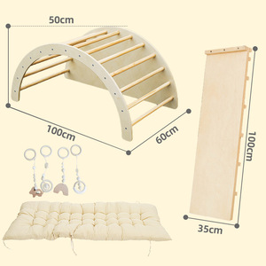 Multifunctional 5 In1 Climbing Frame Rainbow Arch Rocker Sensory Table Montessori Wooden Arched Climbing Frames With Cushion Set - Product Image 2