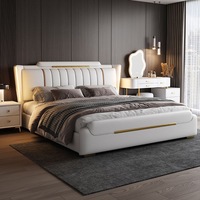 Premium Gepolstertes Lederbett in Kingsize mit Stauraum-Schubladen, LED-Kopfteil für Luxuriöse Villen-Schlafzimmer
