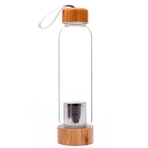 550毫升定制原木竹盖织物套筒玻璃水瓶，带茶水浸泡器