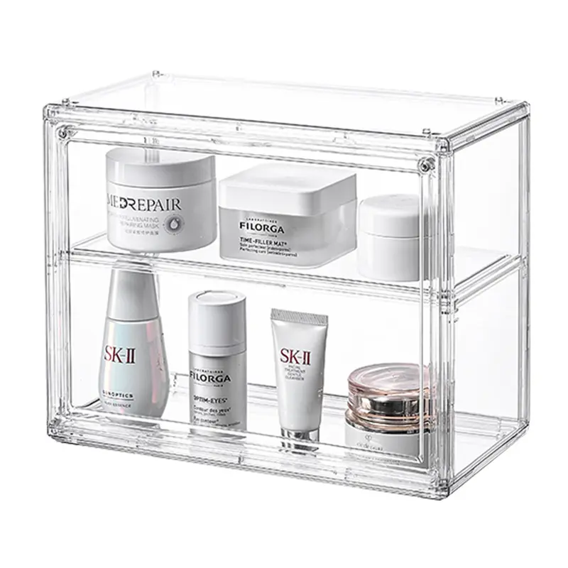 Caixa organizadora de maquiagem transparente para mesa, caixa organizadora de plástico acrílica à prova de poeira para cosméticos, novo produto