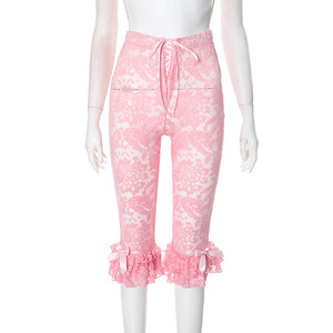 Été 2025 Nouveau pantalon sexy pour femmes Pantalon décontracté en dentelle avec nœud transparent pour femmes - Product Image 4