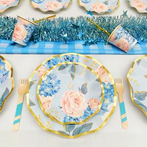 DAMAI Flower Tea Party Macaron Blue Girls Birthday <b>Disposable</b> Premium Party <b>Tableware</b> Dinnerware Paper Cups Napkins Plates - Product Image 3