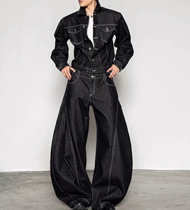 Custom Men's Breathable Blue Denim <b>Jacket</b> Pants Casual Style Autumn Woven Weave Plus Size Embroidered - Product Image 1