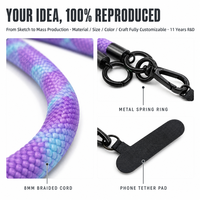 Dragonne de téléphone en paracorde avec pochette en cuir et cordon tour de cou, bandoulière pour téléphone