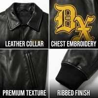 Blouson Bomber en Cuir PU Végétalien Premium Personnalisé avec Patchs Gothiques en Chenille et Ourlet Côtelé – OEM, ODM, Marque Privée, Remboursable, Personnalisable pour les Marques