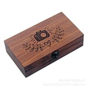 Wooden <b>Photo</b> <b>Storage</b> <b>Box</b> Rectangular Brown Engraved Camera Pattern With Lid And Compartments For Decorative <b>Storage</b> - Product Image 5