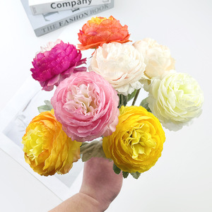 ดอกโบตั๋นประดิษฐ์ 24 ซม. ดอกไม้ผ้าไหม สีชมพู เหลือง ส้ม แดง ม่วงแดง ชมพูอ่อน แชมเปญ ขาว สำหรับตกแต่งบ้าน งานแต่งงาน - Product Image 1