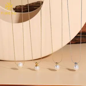 Großhandel Mode Schmuck eleganter Edelstahl vergoldet rund einzeln Süßwasserperlen-Anhänger-Halsband