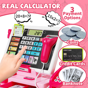 Caisse enregistreuse <span class=keywords><strong>de</strong></span> jeu pour enfants avec calculatrice réelle, jouet en plastique pour le jeu <span class=keywords><strong>de</strong></span> rôle mathématique, pour les tout-petits <span class=keywords><strong>de</strong></span> 3 ans, garçons et filles - Product Image 3