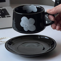 Tasse en céramique japonaise Ins tasse à café mignonne avec soucoupe tasse nordique tasse en porcelaine avec poignée pour le ménage pour le désherbage Restaurant