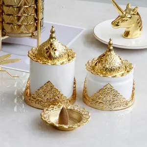 Роскошная белая керамическая курильница, курильница в арабском стиле с украшением в виде золотых листьев