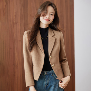 Red Women's Blazer Solid Color Polyester Worsted Anti-Wrinkle Spring Autumn Short Fit - Product Image 4