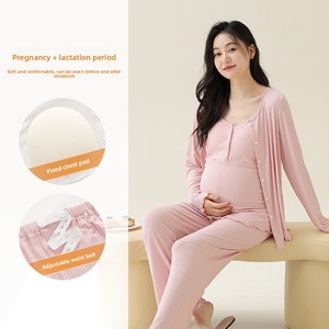 <span class=keywords><strong>Pigiama</strong></span> Premaman a Tre Pezzi in Modal a Righe con Scollo a V, Maniche Lunghe, per Primavera, Autunno e Inverno - Product Image 6