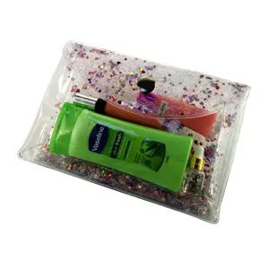 glittery clear PVC cosmetic bag pouch with liquid sequin