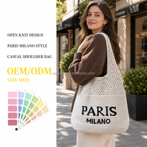 Sac fourre-tout en tricot <span class=keywords><strong>Paris</strong></span> Milano Crème ajouré, sac à bandoulière vintage, mode quotidienne, shopping, logo personnalisé, vente en gros - Product Image 1