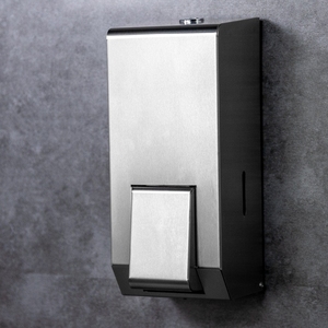 Distributeur de savon en acier inoxydable brossé fixé au mur rechargeable 900ml bouton poussoir hygiénique pour cadre de salle de bain commerciale - Product Image 1