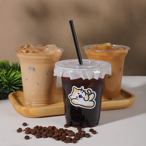 Gobelets en plastique PET jetables personnalisés avec couvercles et pailles, 12oz 24oz, diamètre 90mm, pour café glacé, bubble tea, boissons glacées - Product Image 3