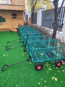 Chargez 200kg chariot en métal poignée rotative chariots de jardin robustes avec côtés en maille d'acier amovibles chariot de jardin en acier à plat - Product Image 4