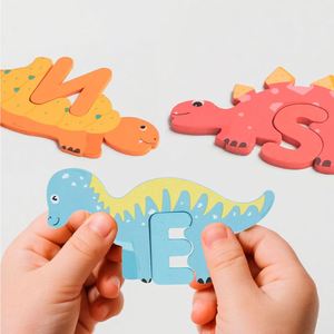 Cartes d'association de lettres sur le thème des dinosaures, puzzles en bois de dinosaures pour enfants, jouets éducatifs pour l'apprentissage précoce des enfants - Product Image 2
