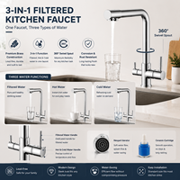 Robinet de cuisine moderne classique en laiton chromé, mitigeur d'évier en cuivre, robinet à double poignée avec cartouche céramique pour eau chaude et froide, idéal pour les hôtels