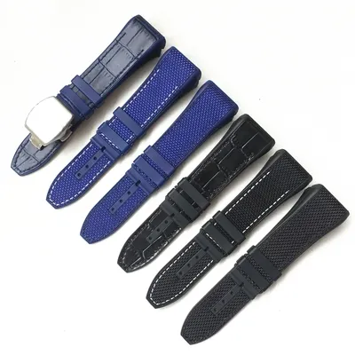 28mm High Quality Nylon Genuine Leather Silicone Watchband Black Blue Folding Buckle Watch Strap For Franck-Muller V45 Series