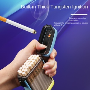 <span class=keywords><strong>Shiru</strong></span> SR611 étui à cigarettes carré transparent en plastique 20 Pack briquet intégré fermeture à rabat étanche étui étanche à l'humidité - Product Image 2