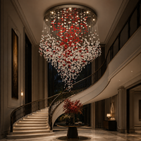 Lustre suspendu en forme de cône inversé en cristal rouge radiant personnalisé pour hall d'hôtel, escalier, villa, prix d'usine en gros
