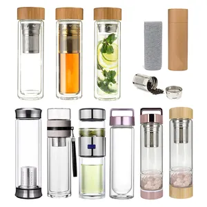 Rowey BPA Miễn Phí Sinh Thái Thân Thiện Với Đôi Tường Cao Thủy Tinh Borosilicate Chai Nước Bằng Thép Không Gỉ Trà Infuser Lọc