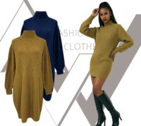 Damen Rollkragen-Strickkleid Elegantes Langarm-Midikleid Geometrische Rautenstruktur Geripptes Gerades Bodycon-Kleid