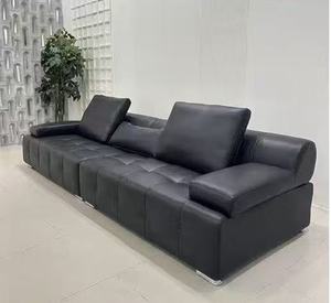 Modern Brown Leather Sectional <b>Sofa</b> Large Deep Seat Functional Reclining Couch Tufted 3 Seater <b>Sofa</b> <b>for</b> High-End Home Theater - Product Image 1