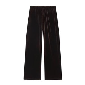<strong>Black</strong> Color Drawstring Waist Full Length Wide Leg Design Casual Fashion Long <strong>Velvet</strong> Pants <strong>Trousers</strong> <strong>for</strong> <strong>Women</strong> - Product Image 2