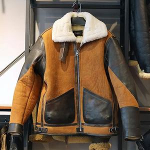 Winter Warm Men's European American Bomber <b>Fur</b>-Collar Fashion Casual Thickened American Sheepskin Cowhide Leather Jacket - Product Image 4