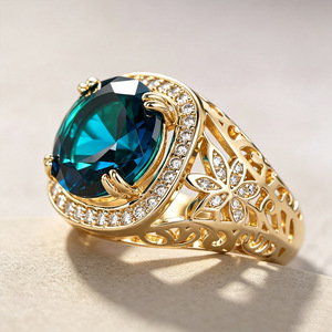 Blue Hollow Pattern Design Ring Classic Finger Ring for Women - Product Image 3