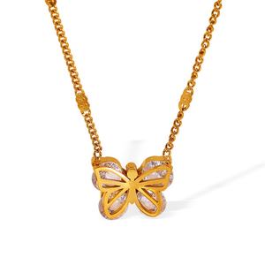 Collier papillon en zircon en acier inoxydable personnalisable, plaqué or 18 carats, collier pendentif exquis pour femmes - Product Image 1
