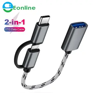 Eonline 2 in 1 USB3.0 OTG Adapter Cable Nylon Braid Micro/Type C Data Sync Adapter Cellphone Mouse Keyboard Connector for Huawei