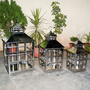 Modern Stainless Steel <b>Glass</b> <b>Lantern</b> Set Decorative Candle Holders Indoor Outdoor Hanging Tabletop Patio Garden Home Decor - Product Image 1