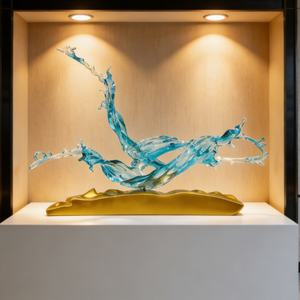 Sculpture d'ondes océaniques en résine transparente style Océan, décoration de luxe pour la maison et l'hôtel, pièce d'art moderne - Product Image 1