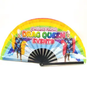 33cm 13 pollici forte Popping plastica bambù ventaglio piegato a mano arcobaleno ventagli pieghevoli a mano Gay ventagli pieghevoli a mano