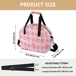 Travel Picnic Portable Reusable Cooler Bag Custom Design Hawaii Pink Plumeria Pattern Quilted Insulated Lunch Bag for Women - Product Image 2